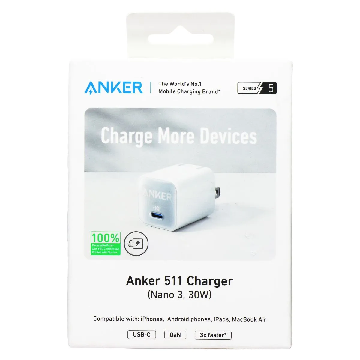 Anker 511 Series 5 USB-C Wall Charger (Nano 3/30W) - Aurora White (No Cable)