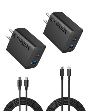 Anker iPhone 16 Charger, USB C Charger Block, 2-Pack 20W Fast Wall Charger for 16/16 Pro/Pro Max/iPad Pro and More, with 2 Pack 5 ft USB-C Cable (Black)