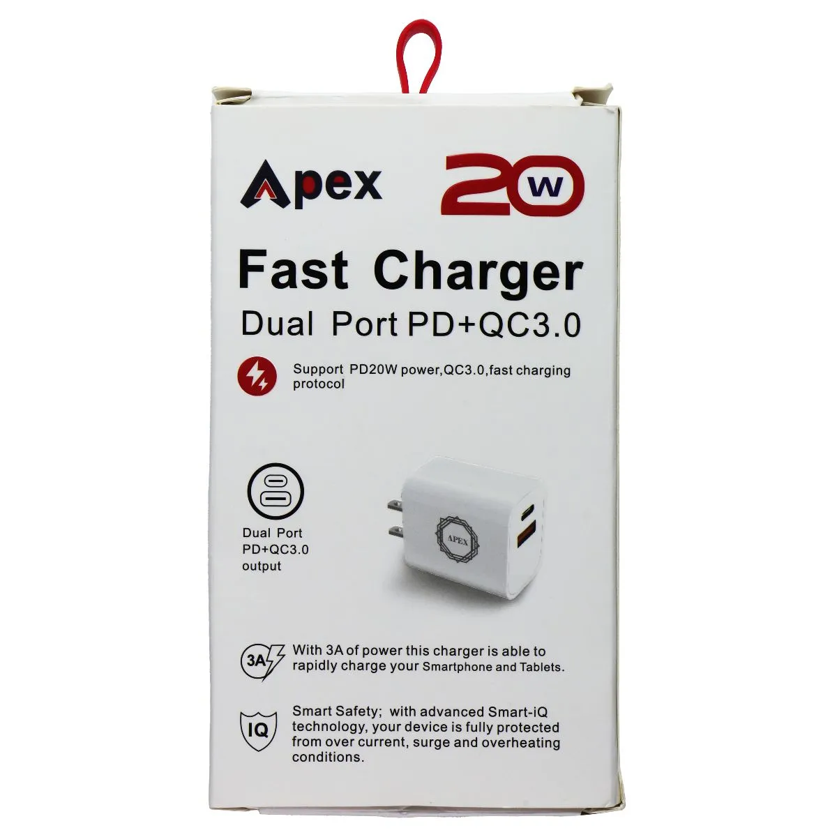 Apex (20W) Fast Charger Dual-Port (USB and USB-C) PD QC3.0 Power Adapter - White