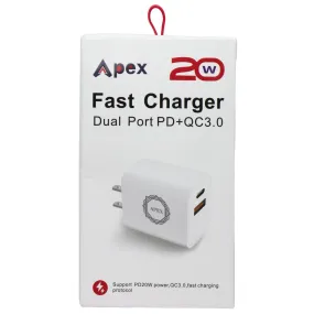 Apex (20W) Fast Charger Dual-Port (USB and USB-C) PD QC3.0 Power Adapter - White