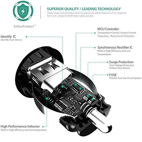 AUKEY CC-S1 4.8A Dual USB Port Car Charger Charging Power Adapter Smartphone