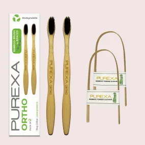 Bamboo Orthodontic Toothbrush and Tongue Scraper Combo