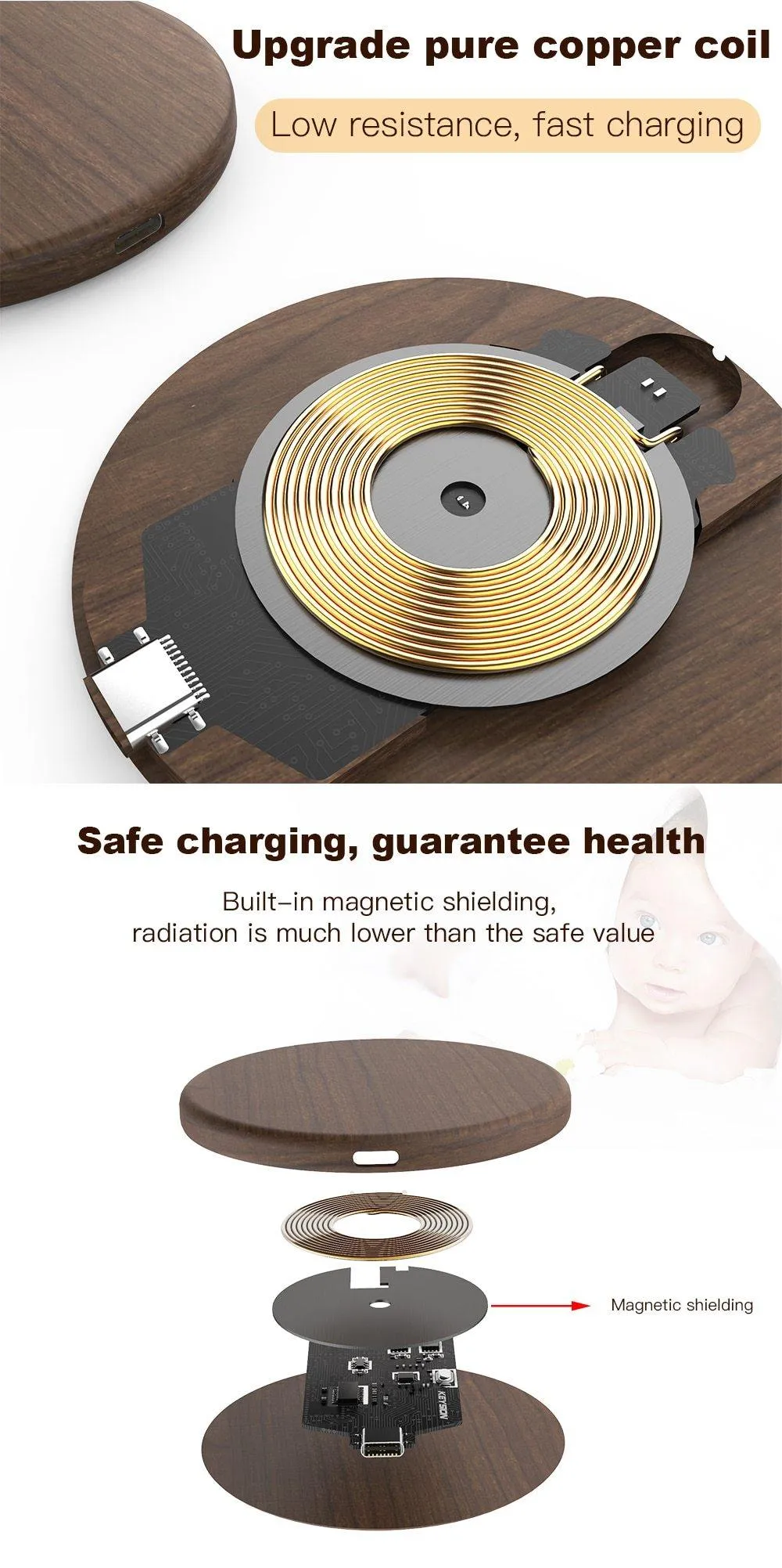 Bamboo USB Wireless Charger for Smartphones