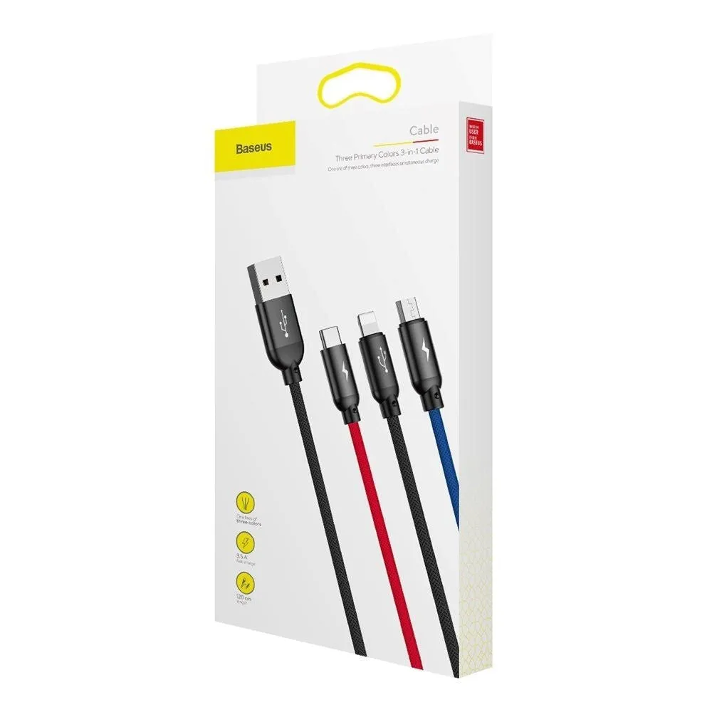 Baseus 3-in-1 Kabel USB-A til Lightning / USB-C / Micro USB - 120cm - Sort