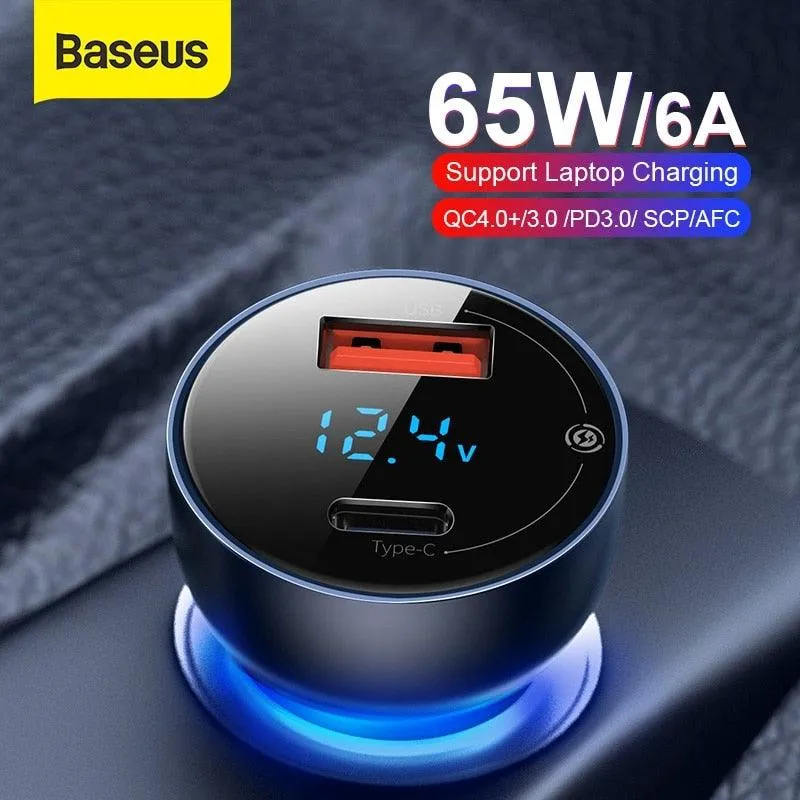 Baseus 65W QC4.0 QC3.0 USB Type C PD Fast Car Charger