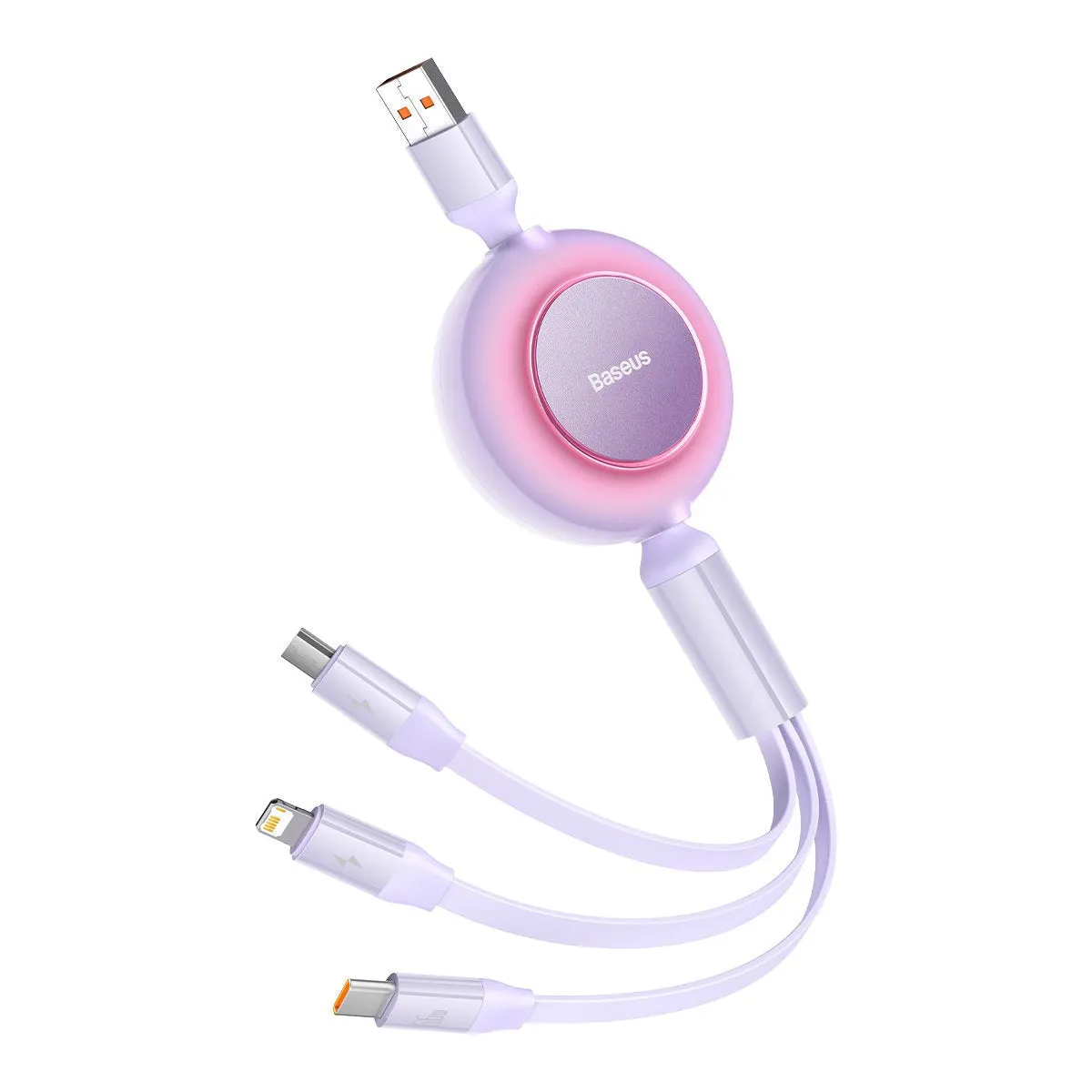 Baseus Bright Mirror 3in1 Kabel 66W USB-A til USB-C / Micro USB / Lightning Kabel 1.1m - Lilla