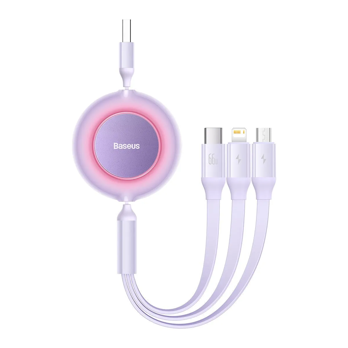 Baseus Bright Mirror 3in1 Kabel 66W USB-A til USB-C / Micro USB / Lightning Kabel 1.1m - Lilla