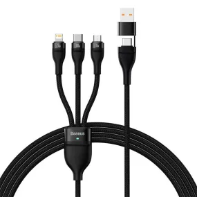 Baseus Flash Series 2 - 3-i-1 100W USB Multi Kabel m. USB-C, Lightning & Micro-USB - 1.2m - Sort