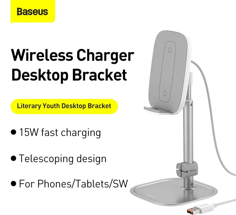 Baseus Literary Youth Desktop Bracket 15W Wireless Mobile Holder Silver (SUWY-D0S)