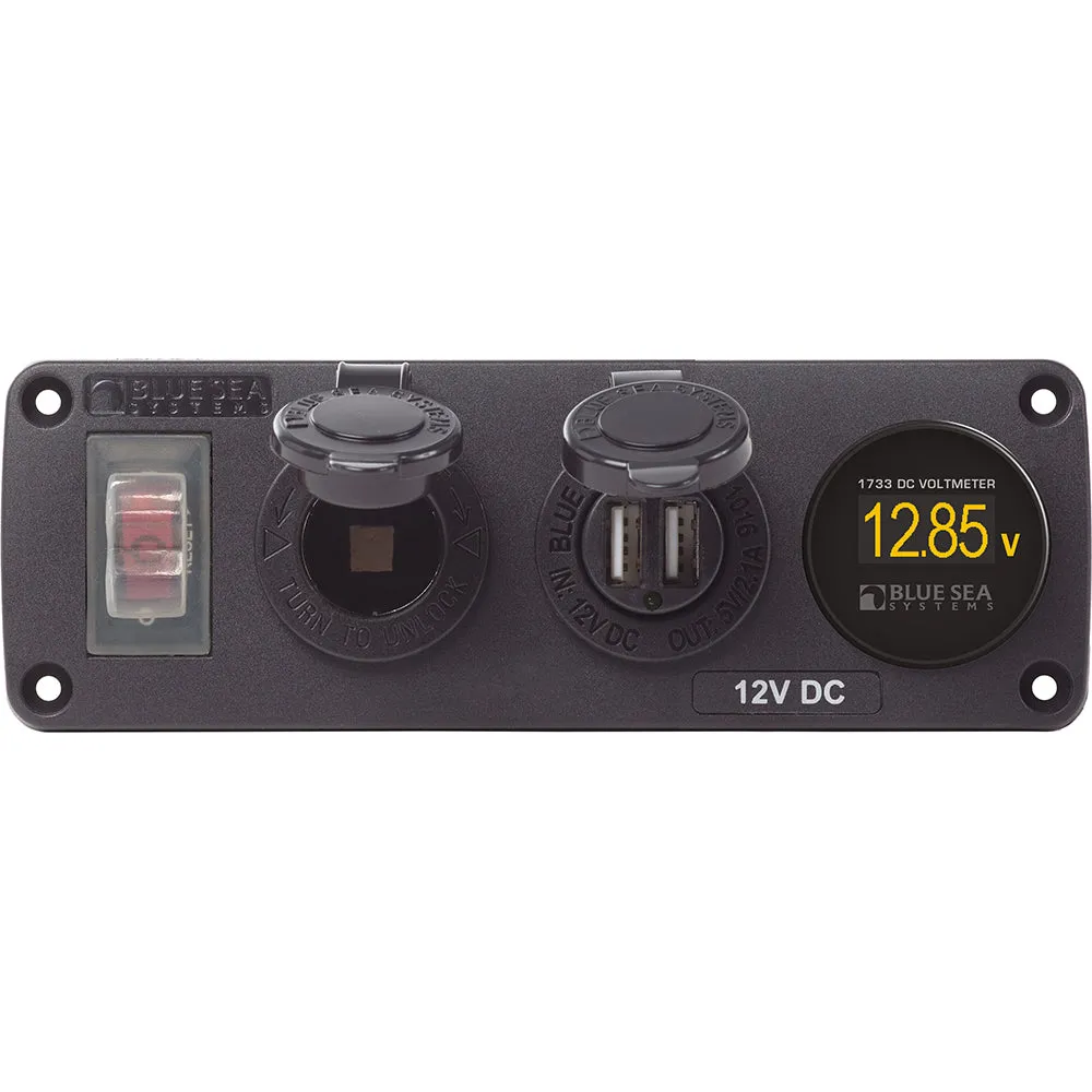 Blue Sea 4366 Water Resistant USB Accessory Panel - Circuit Breaker, 12V Socket, Dual USB Charger, Mini Voltmeter [4366]