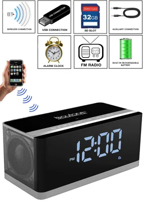 Boytone Bluetooth 4.1 Portable Alarm Clock Radio Wireless Speaker