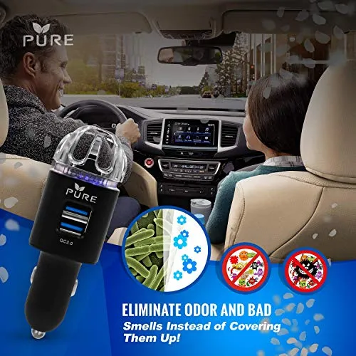 Car Air Purifier 3in1 Stainless Steel Air Filter Ionizer w/Dual USB Ports