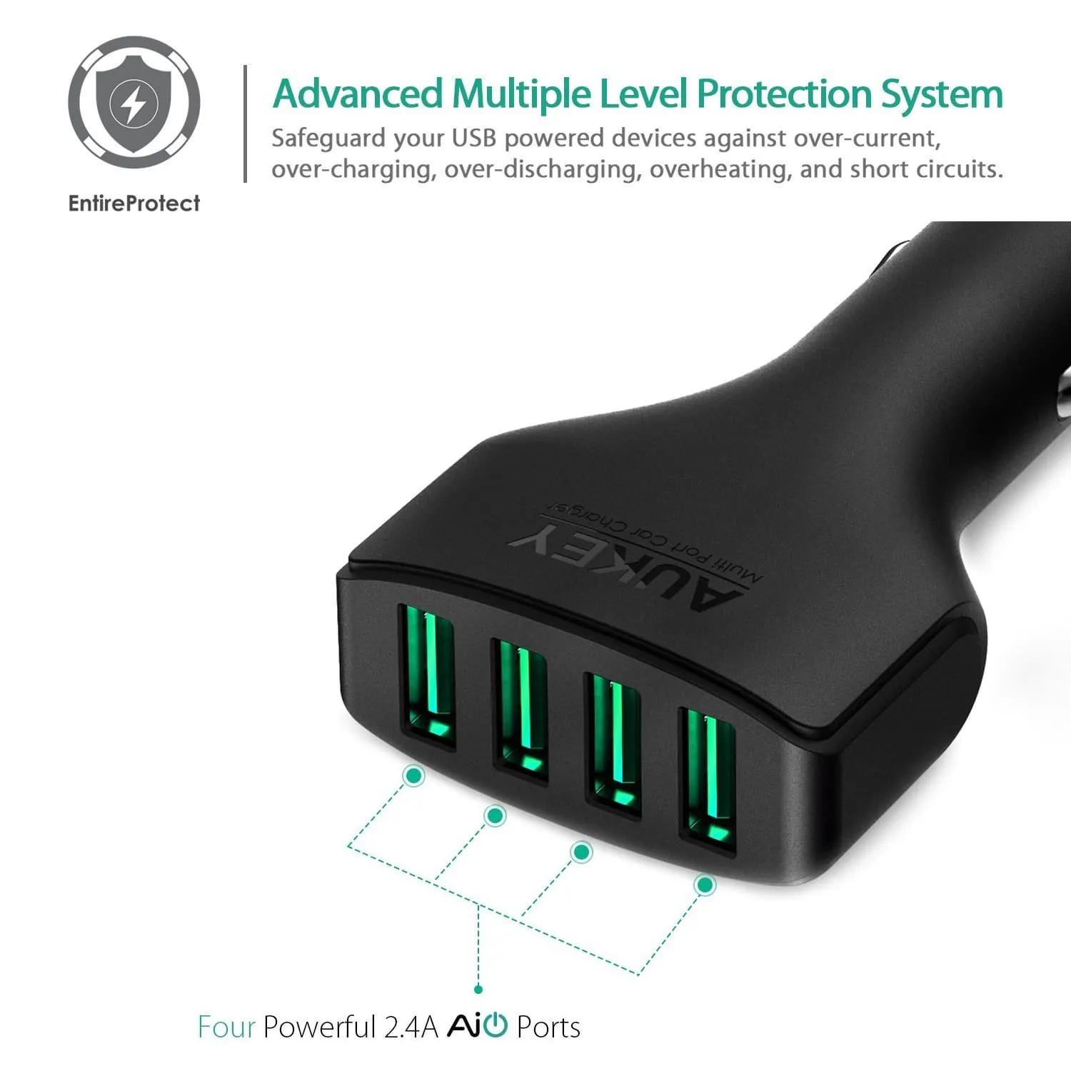 CC-01 9.6A 48W 4-Port USB Car Charger with AiPower Adaptive Charging