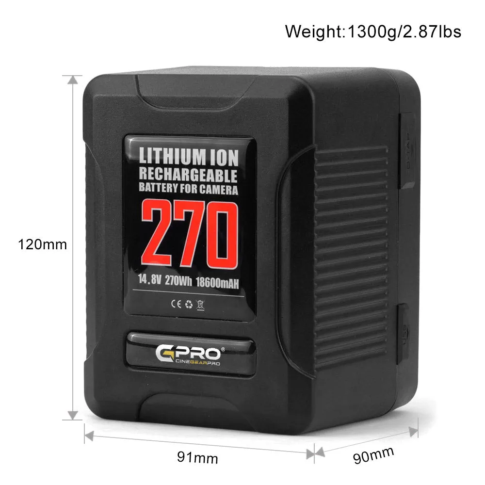 CGPro Ultra Small Size Mini V-Lock Li-Ion V-Mount Battery w/ USB Output (98-270Wh)