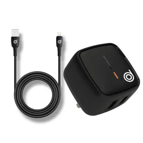 Cheetah1 12W Dual USB-A Wall Charger   USB-A to Lightning Cable - Black - digifon