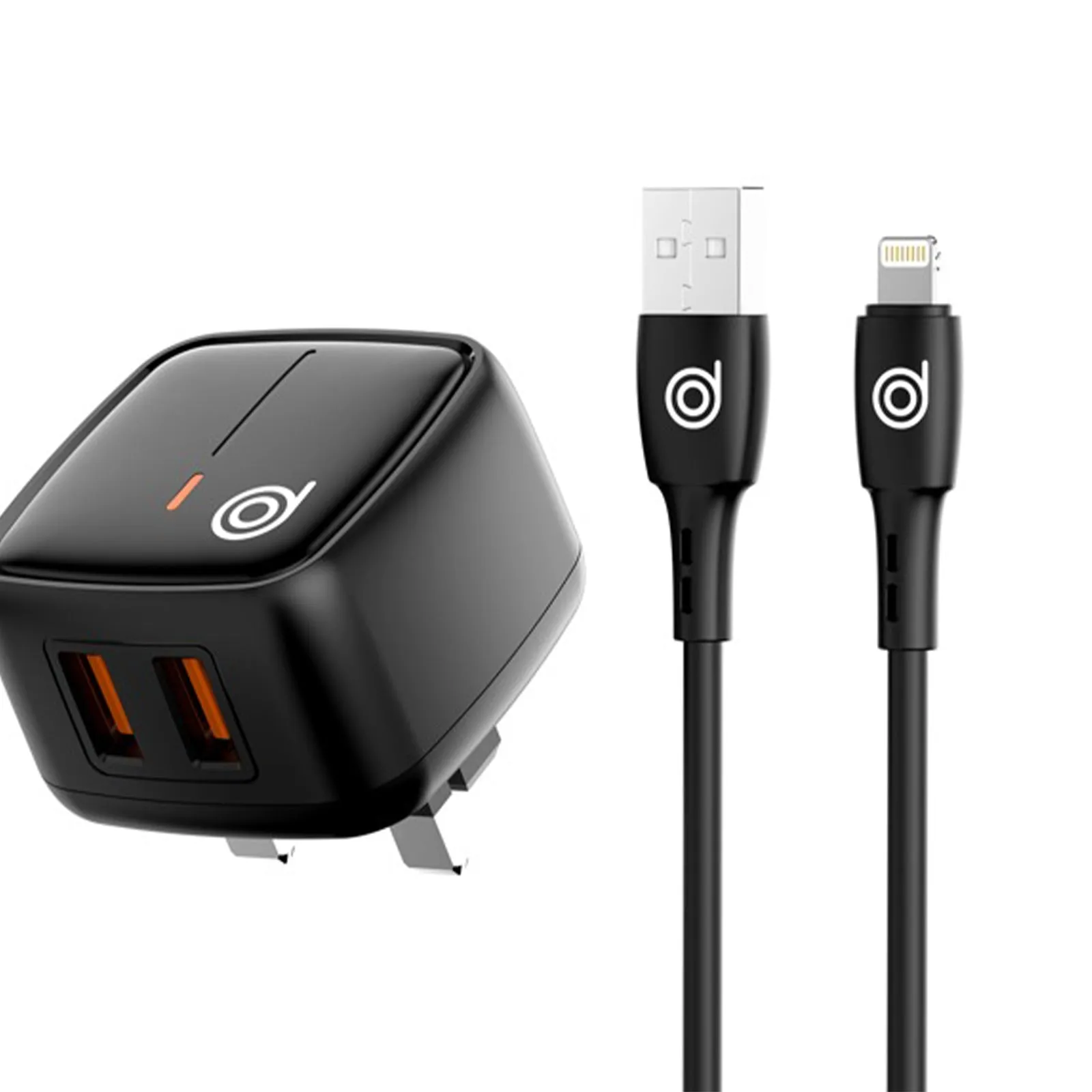 Cheetah1 12W Dual USB-A Wall Charger   USB-A to Lightning Cable - Black - digifon