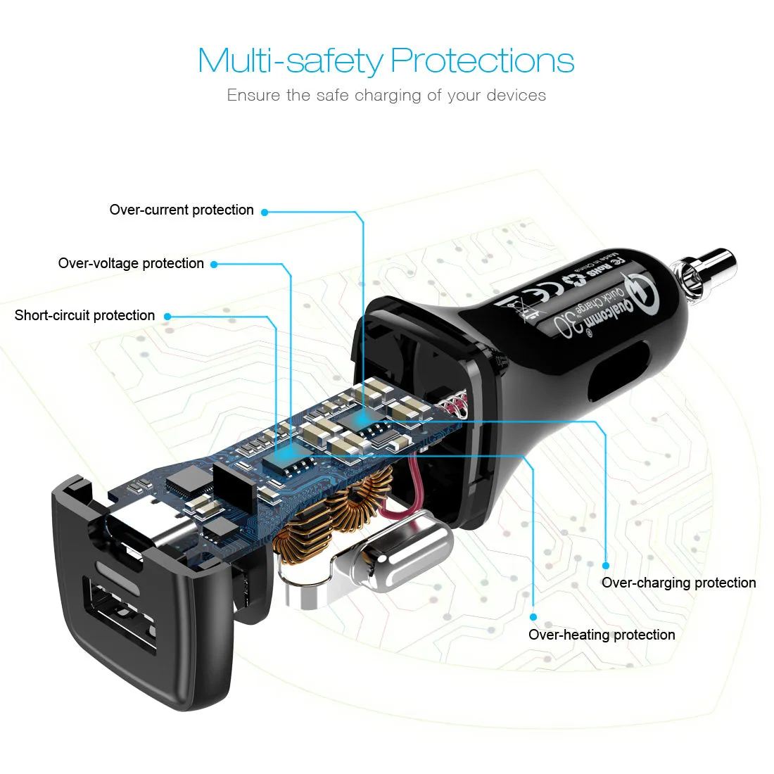 CHOETECH 2-port USB-C & USB-A(QC3.0) car charger TC00005