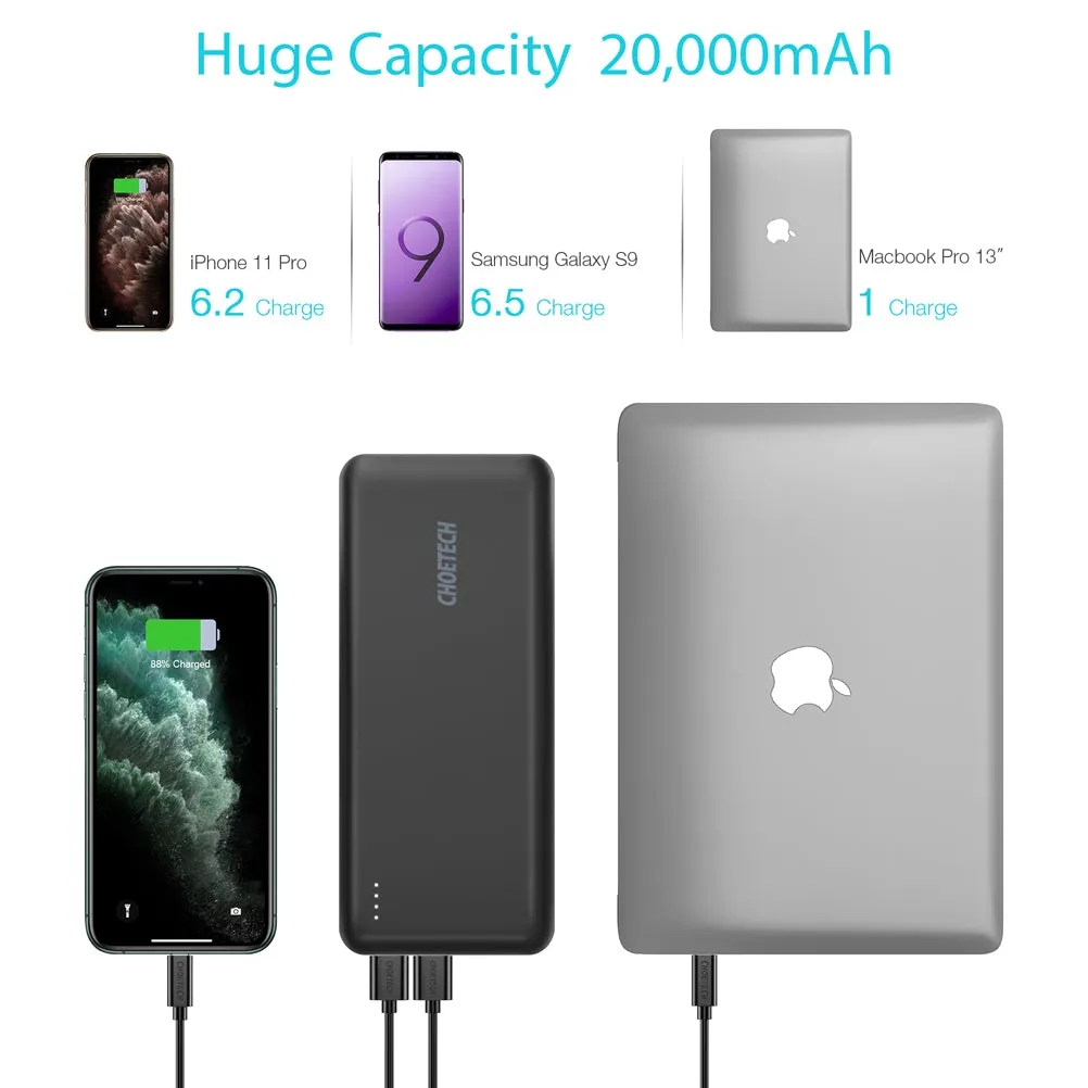 CHOETECH 45W USB-C PD 20000mAh USB Type-C Ports Power Bank Portable Charger