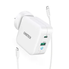 CHOETECH USB-C PD 65W Charger GaN Tech Dual Port Type C Wall Fast Power Adapter