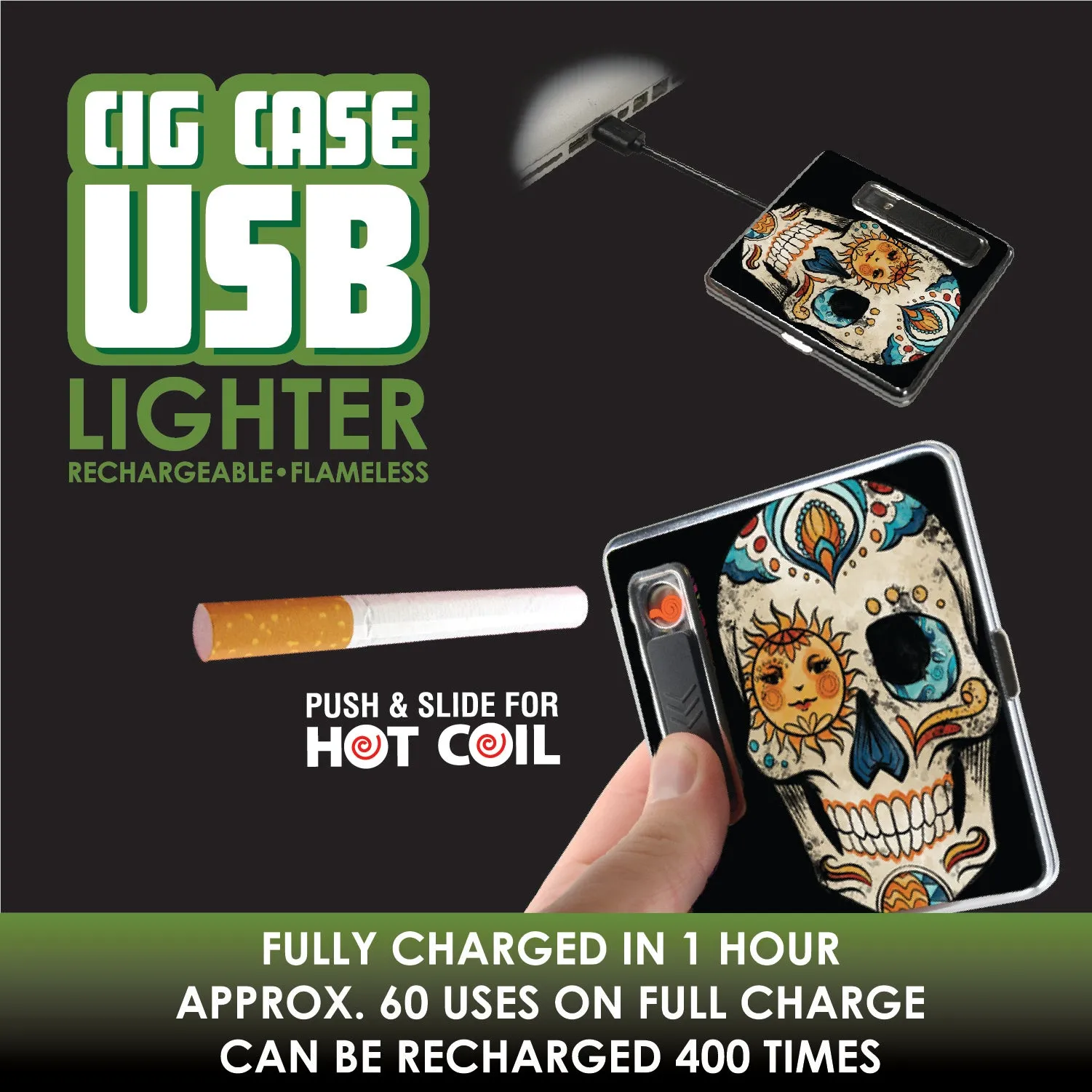 Cigarette Case with USB Coil Lighter - 6 Pieces Per Retail Ready Display 26155