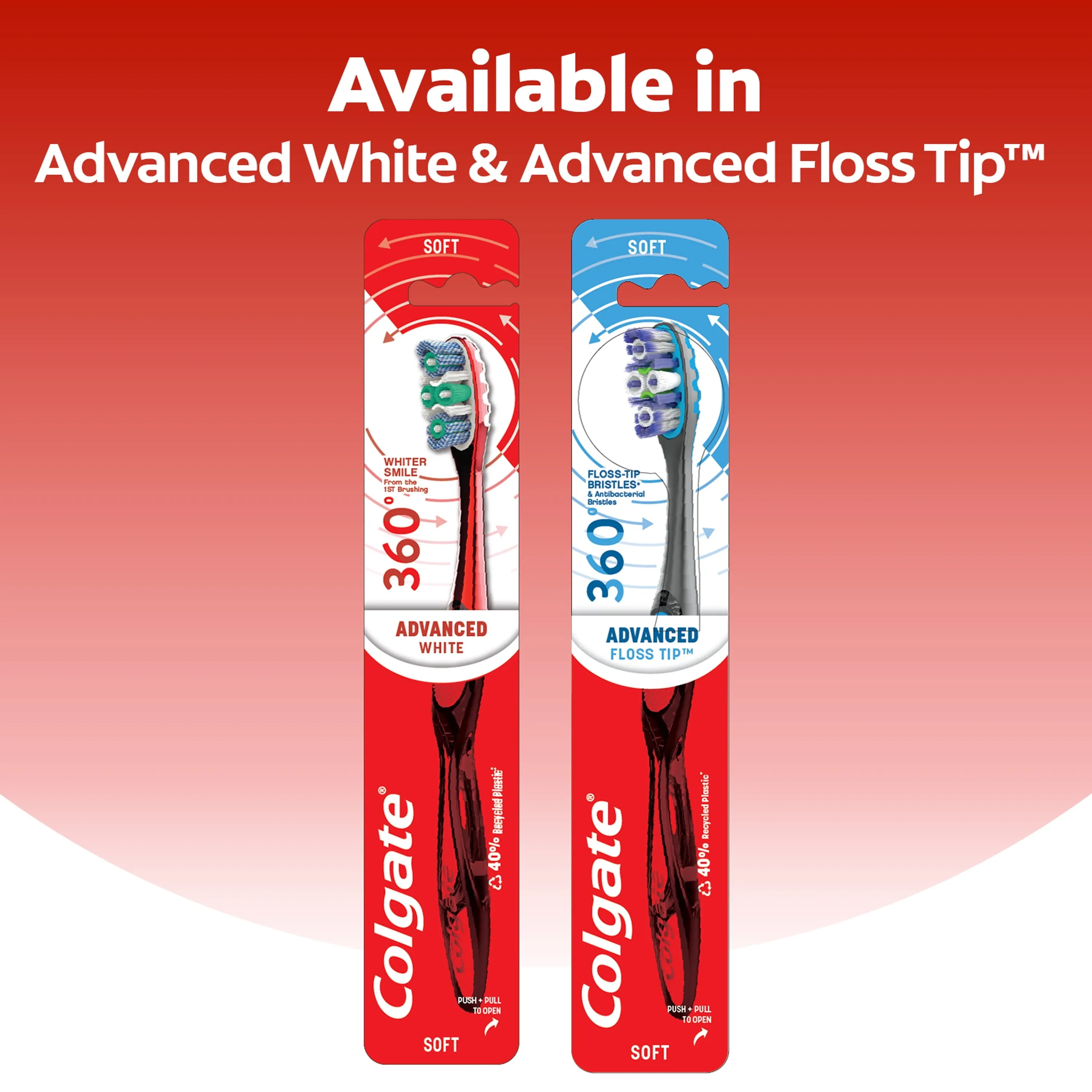 Colgate 360 Optic White Advanced Adult Medium Toothbrush, Whitening Toothbrush, 2 Pack