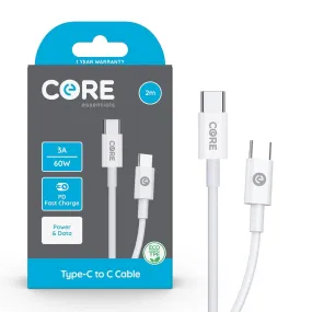 Core Essentials 2m USB C To USB C Charger Cable 3A/60W