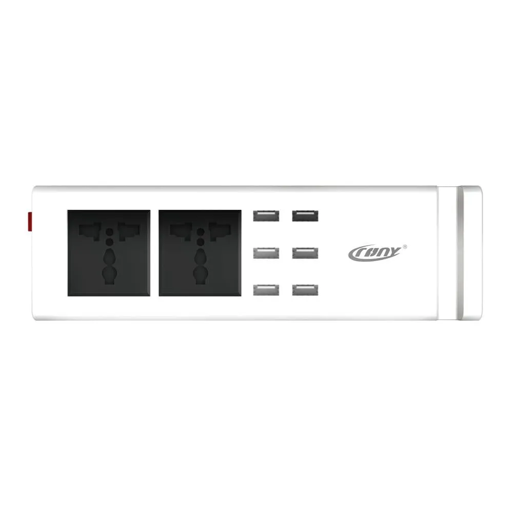 CRONY YC-CDA9 2 socket 6 USB Ports 2 Sockets with US Plug White