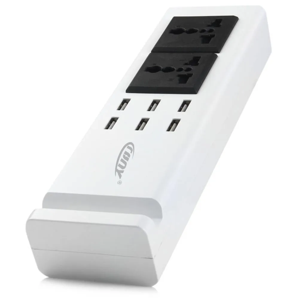 CRONY YC-CDA9 2 socket 6 USB Ports 2 Sockets with US Plug White