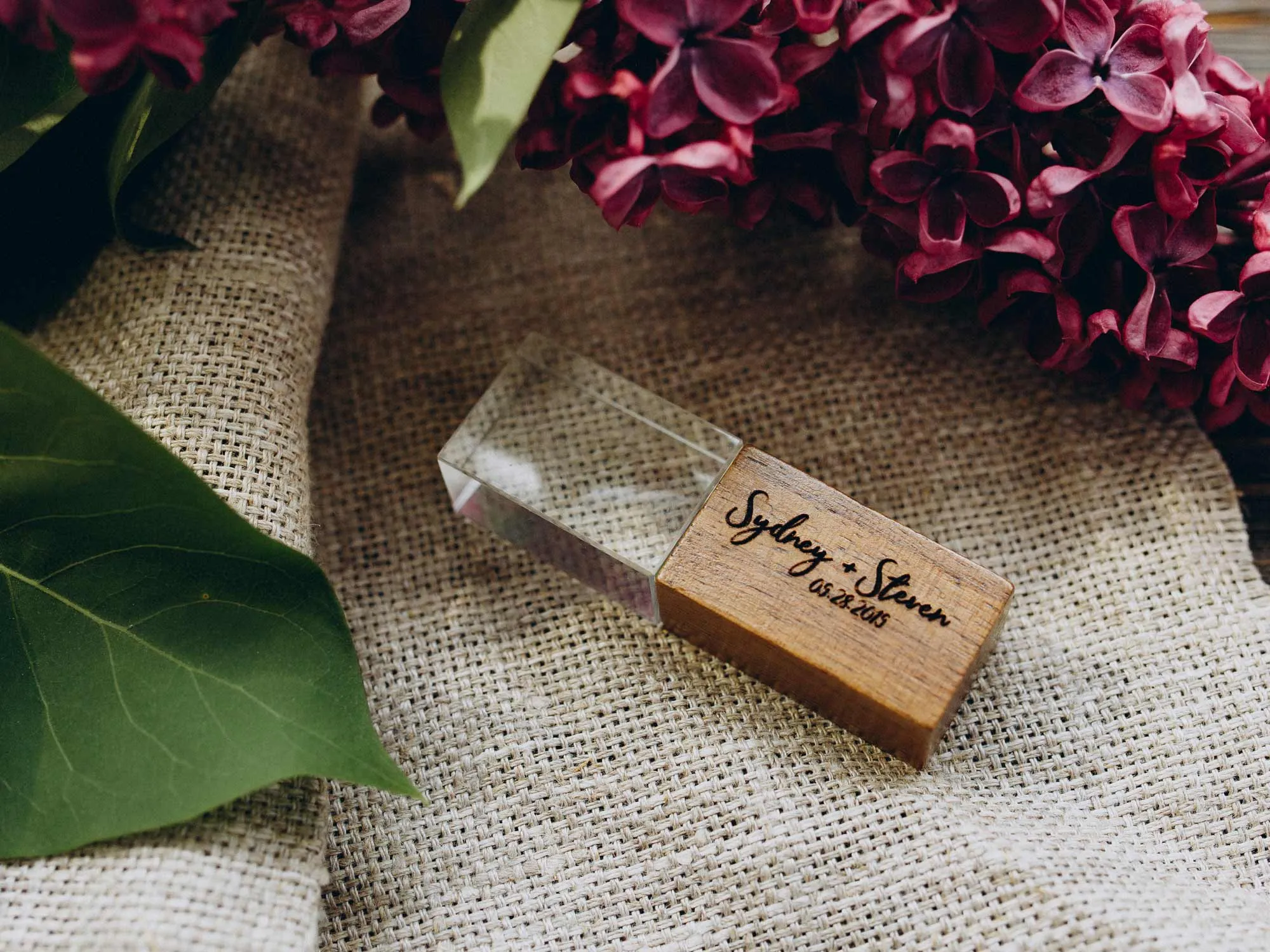 Crystal Wooden USB 3.0 Flash Drive - Personalized Wedding USB Stick