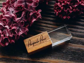 Crystal Wooden USB 3.0 Flash Drive - Personalized Wedding USB Stick