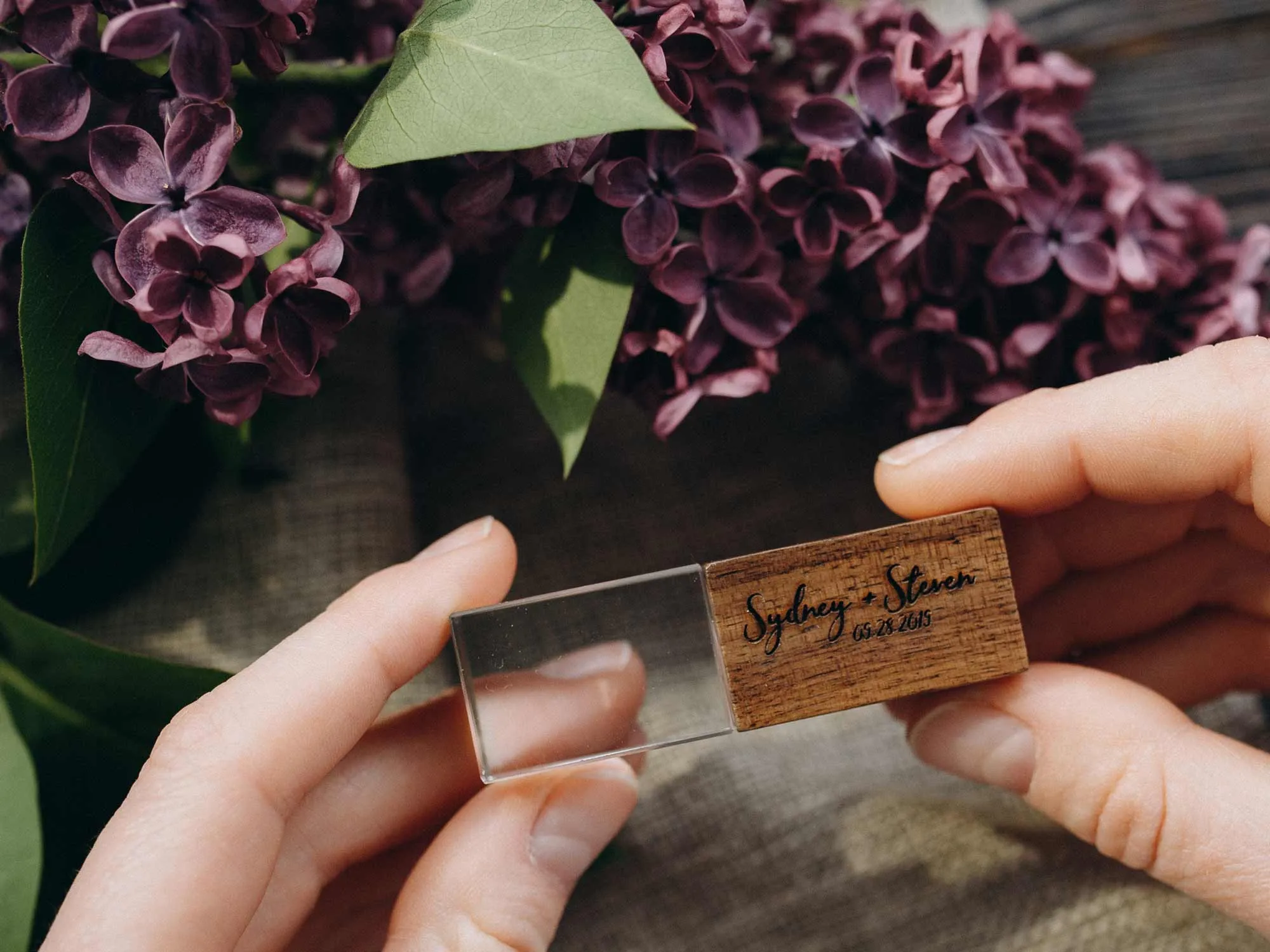 Crystal Wooden USB 3.0 Flash Drive - Personalized Wedding USB Stick