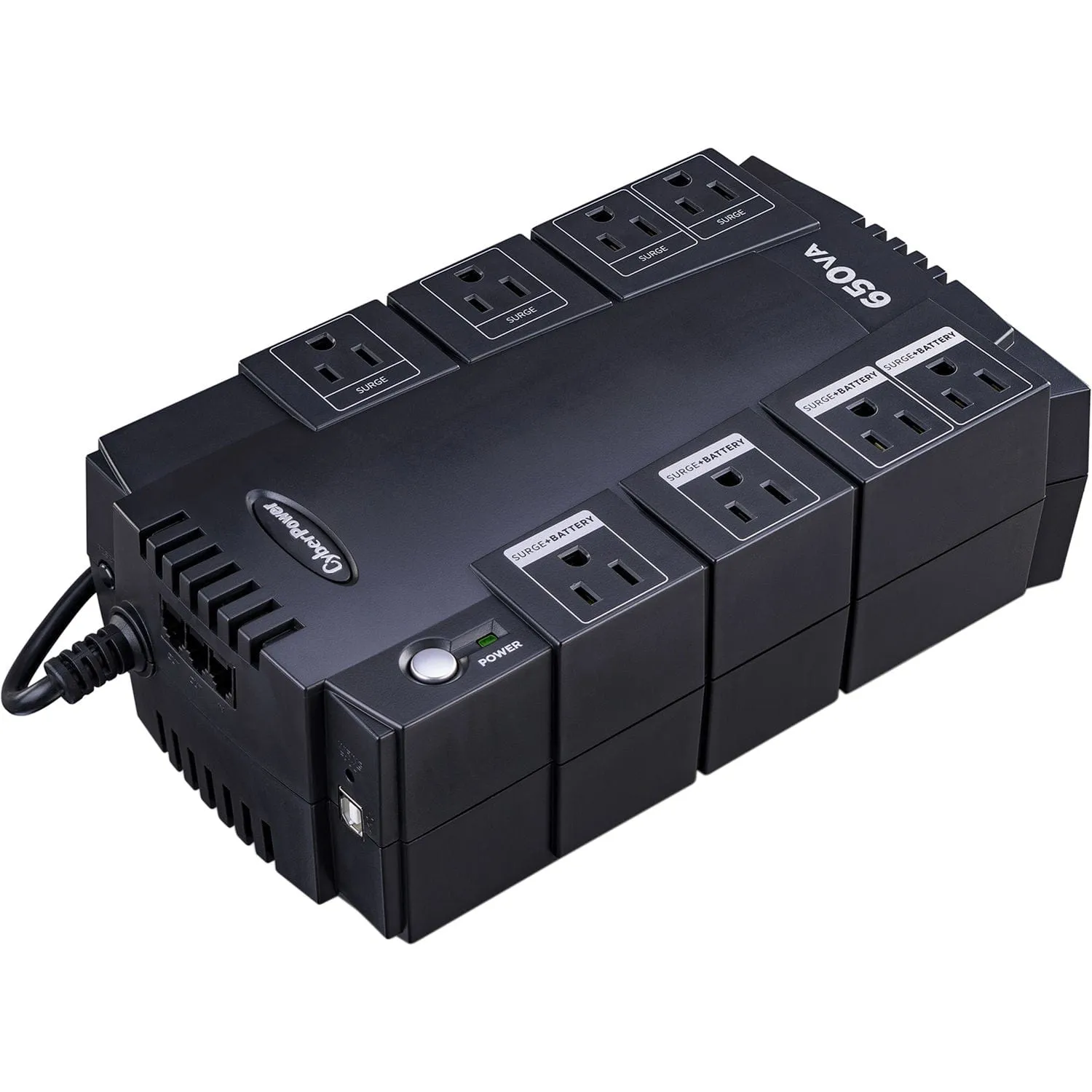 CyberPower 650VA/375W, 8 OL, RJ11/RJ45, 890J 8-Outlet UPS System - New Battery Certified Refurbished