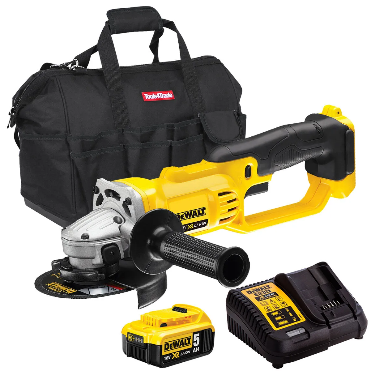 DeWalt DCG412N 18V 125mm Angle Grinder with 1 x 5.0Ah Battery Charger & 18" Bag