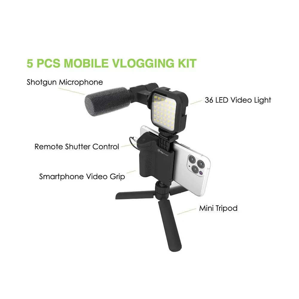 Digipower Follow Me Vlogging Kit m. Stativ til Smartphone m. Mikrofon og Fjernbetjening - Sort