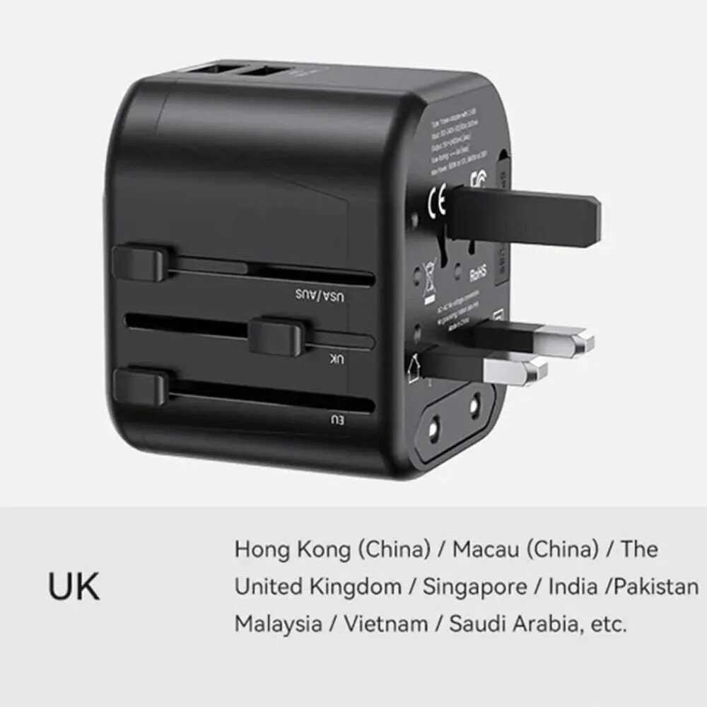 Dual Type C USB Universal Travel Charger - 65W Fast Charging Global Travel Socket Converter