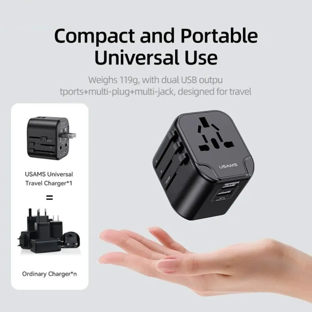 Dual Type C USB Universal Travel Charger - 65W Fast Charging Global Travel Socket Converter