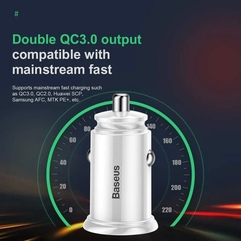 Dvigubas USB įkrovimo adapteris automobiliui Baseus QC 3 30W