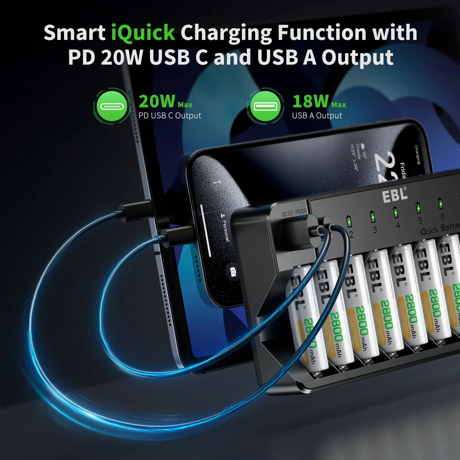 EBL 8 Bay Fast Battery Charger for AA AAA Ni-MH Ni-CD Batteries