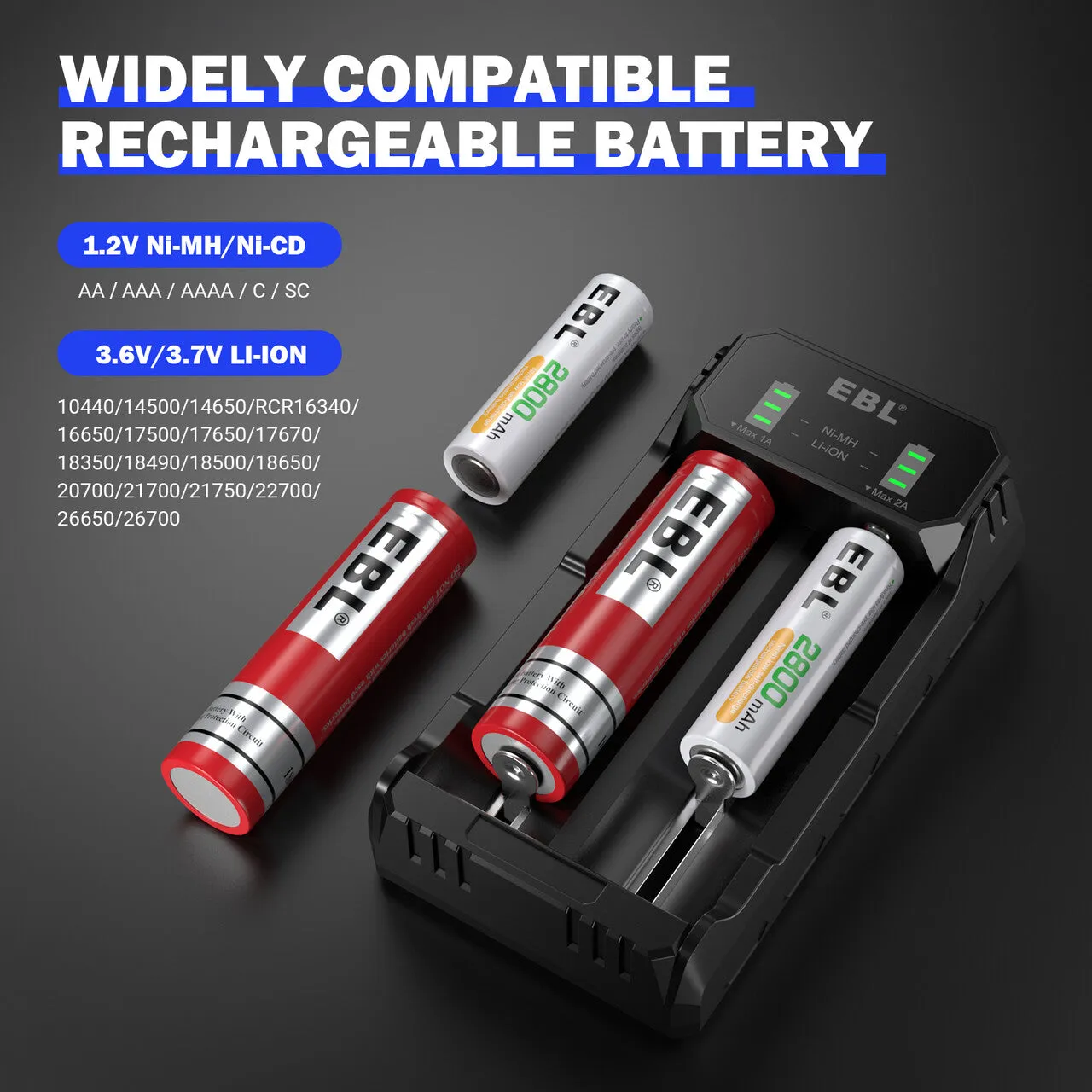 EBL Smart Rapid Battery Charger for 3.7V/3.6V Li-ion IMR INR ICR Batteries