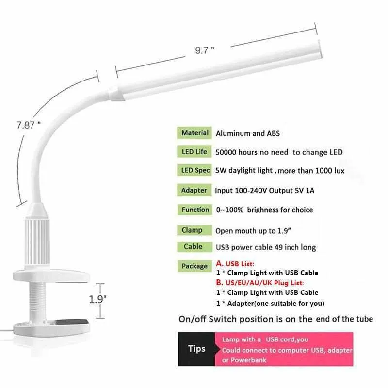 Eye Protect LED Table Lamp - Study Desk Clamp Clip Lamp