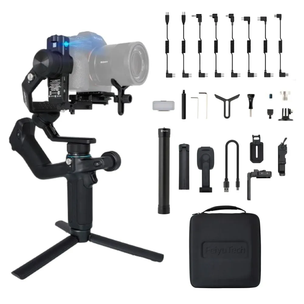 FeiyuTech SCORP Mini 2 Handheld 3-Axis Gimbal Stabilizer with Built-in AI Tracking Module, 1.2kg Max Payload, 1.3" OLED Touchscreen with Wired & Bluetooth Control for Smartphones, Compact, Action and Mirrorless Cameras - Black, White