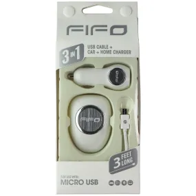 FIFO 3-in-1 Car   Wall USB Charger and 3-Ft Micro-USB Cable Combo - White