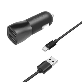 Fixed Dual 15W Biloplader m. 2 x USB-A & 1 x USB-C Kabel - Sort