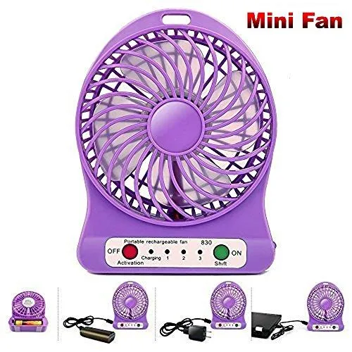 GKP Products ® 3 Speeds Electric Portable Mini fan Rechargeable Desktop Fan Battery and USB Charge Cable