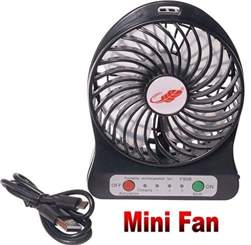 GKP Products ® 3 Speeds Electric Portable Mini fan Rechargeable Desktop Fan Battery and USB Charge Cable