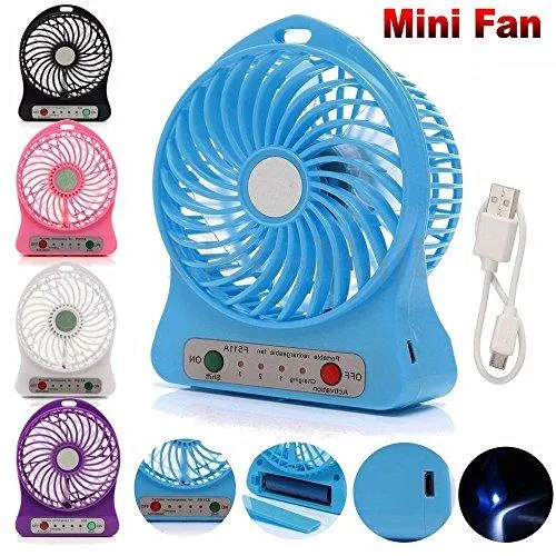 GKP Products ® 3 Speeds Electric Portable Mini fan Rechargeable Desktop Fan Battery and USB Charge Cable