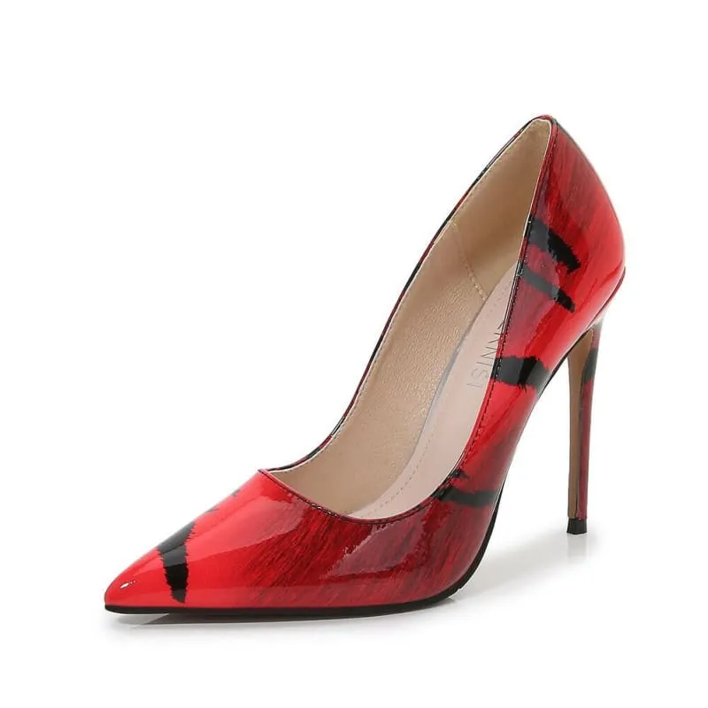 Glossy Red Tiger Stripe 12cm High Heel Pointed Toe Pumps