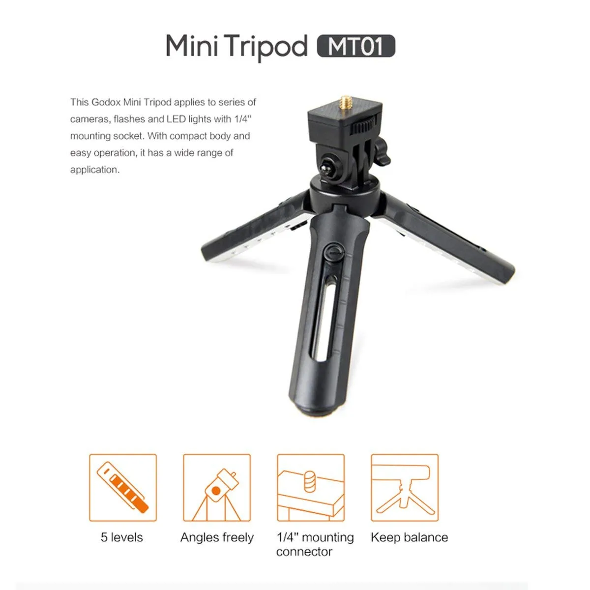 Godox MT-01 Mini Tripod Stand, 5 Level Extender, 1/4"-20 Mounting Connector for Zhiyun Crane V2, Crane-M, Smooth Q, Smoo