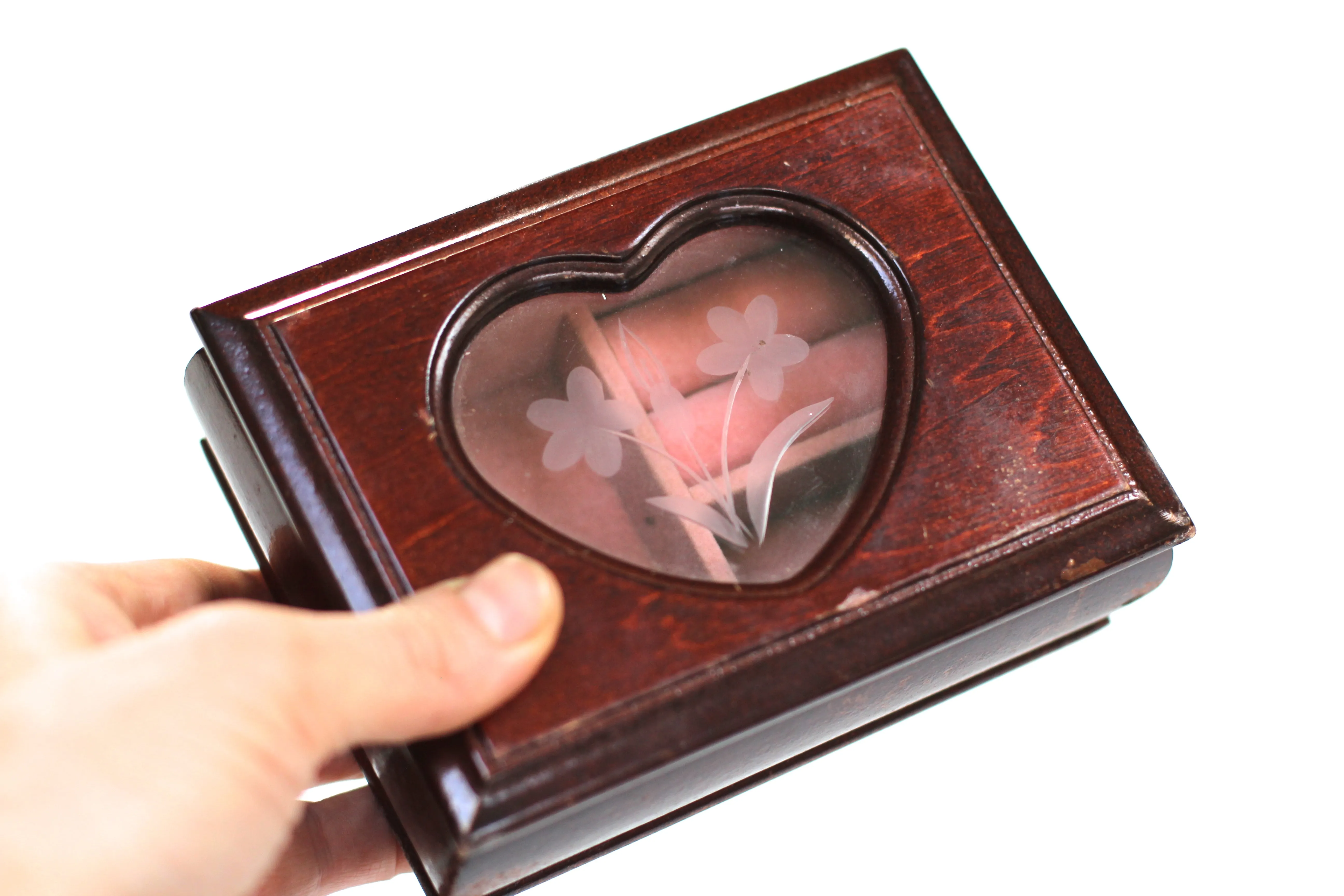 Heart Shaped Window Oak Wood Jewelry Box