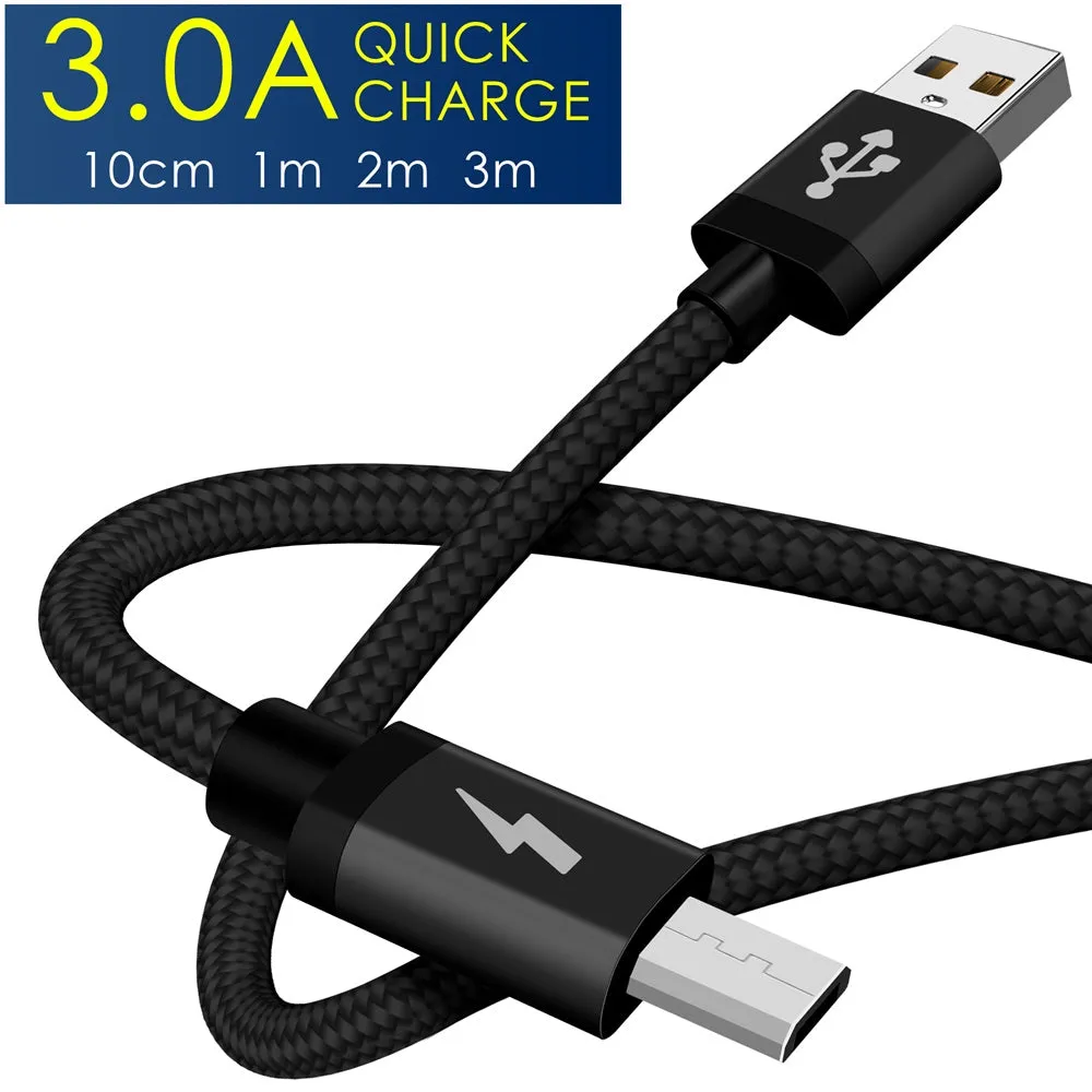 Heavy Duty Braided Micro USB Charger Charging Lead Data Sync Phone Cable 10CM 1M 2M 3M